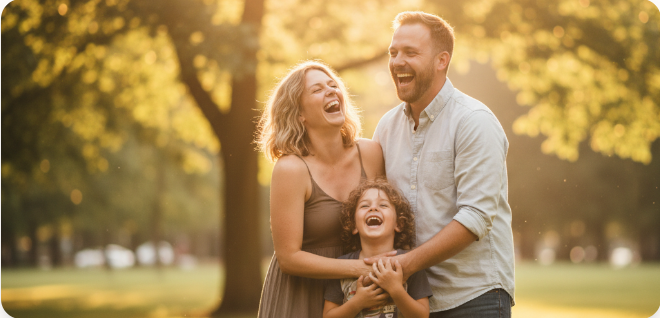 A family together outdoors with their child
